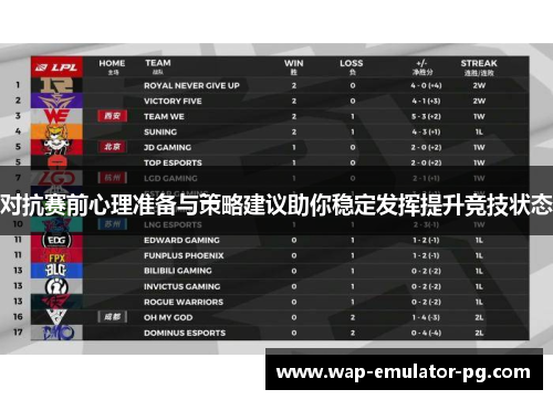 对抗赛前心理准备与策略建议助你稳定发挥提升竞技状态